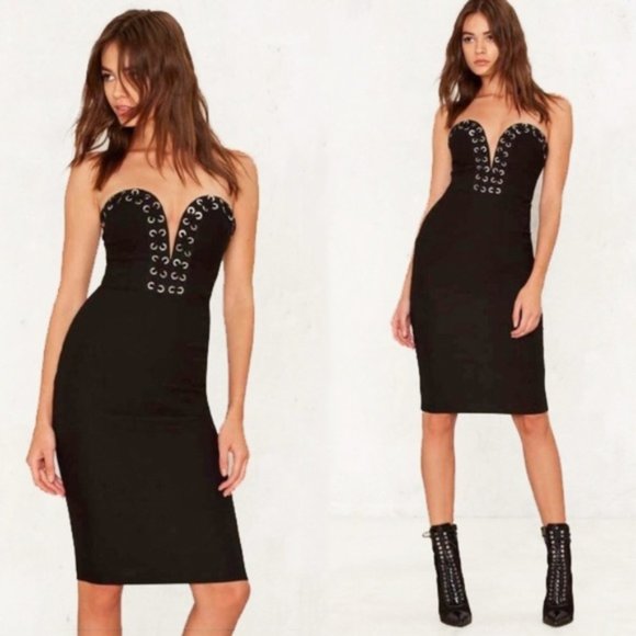 Rare London Black Bodycon Midi Sexy Dress _ 6 - Picture 1 of 7